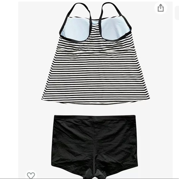NWT Nike Tankini Womens Swimsuit Black Stripe Two Piece Bathing Suit Plus Sz 1X - Picture 2 of 7